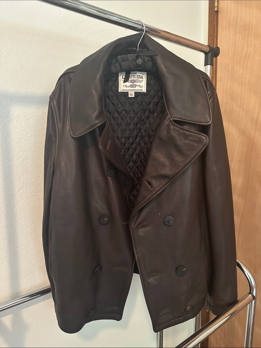 CockpitUSA Men’s Leather Short Pea Coat